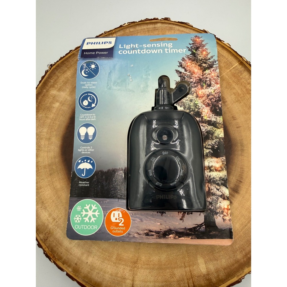 Philips Outdoor Light-Sensing Countdown Timer Black Weather Resistant 2 Outlet